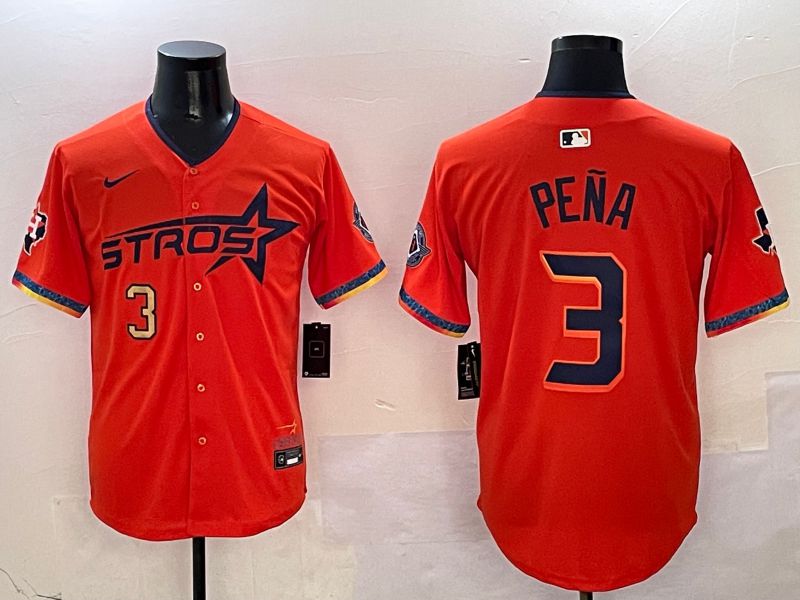 Men Houston Astros #3 Pena Orange Fourth generation Joint Name Nike 2025 MLB Jersey style 2